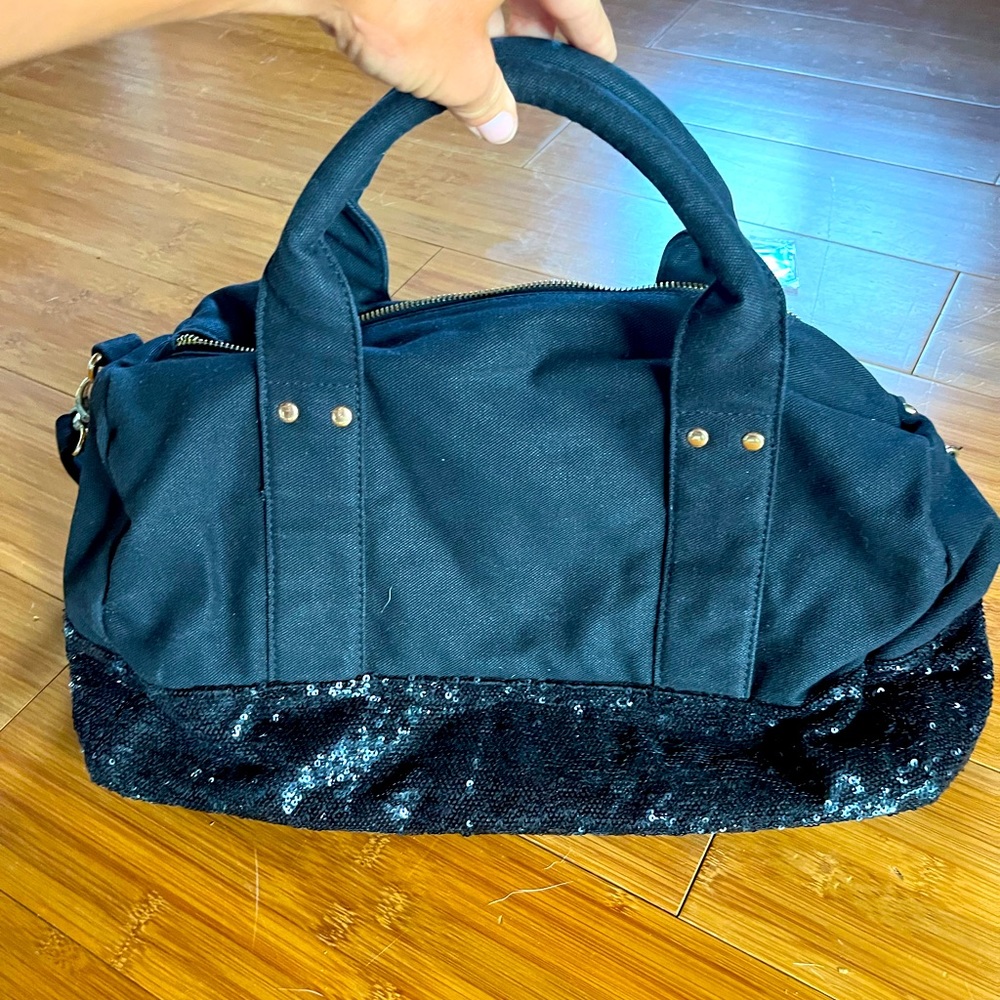 Deux lux Black canvas and sequence tote.